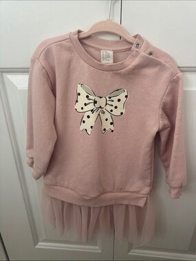 H&M Pink Sweatshirt/ Tutu with Cream Polka Dot Bow